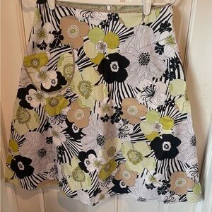 Lapis Women’s Floral A-Line Skirt - Black, White, Green, Tan